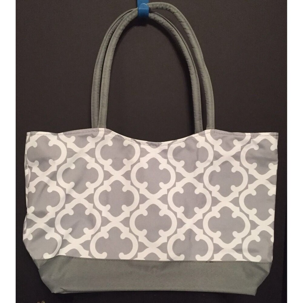 GREY AND WHITE BEACH TOTE BAG GIFT WEDDING SHOPPING PERSONALIZED MONOGRAM TRAVEL